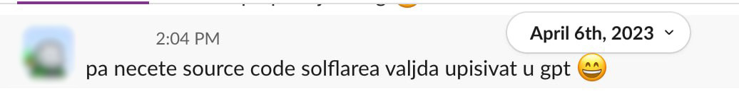 Slack poruka iz aprila 2023.