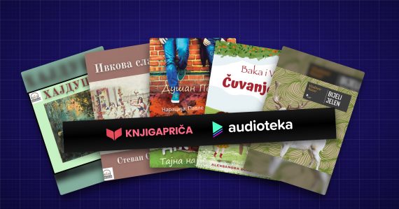 Omoti audio-knjiga iz kataloga Knjigapriče sa logotipima Knjigapriče i Audioteke