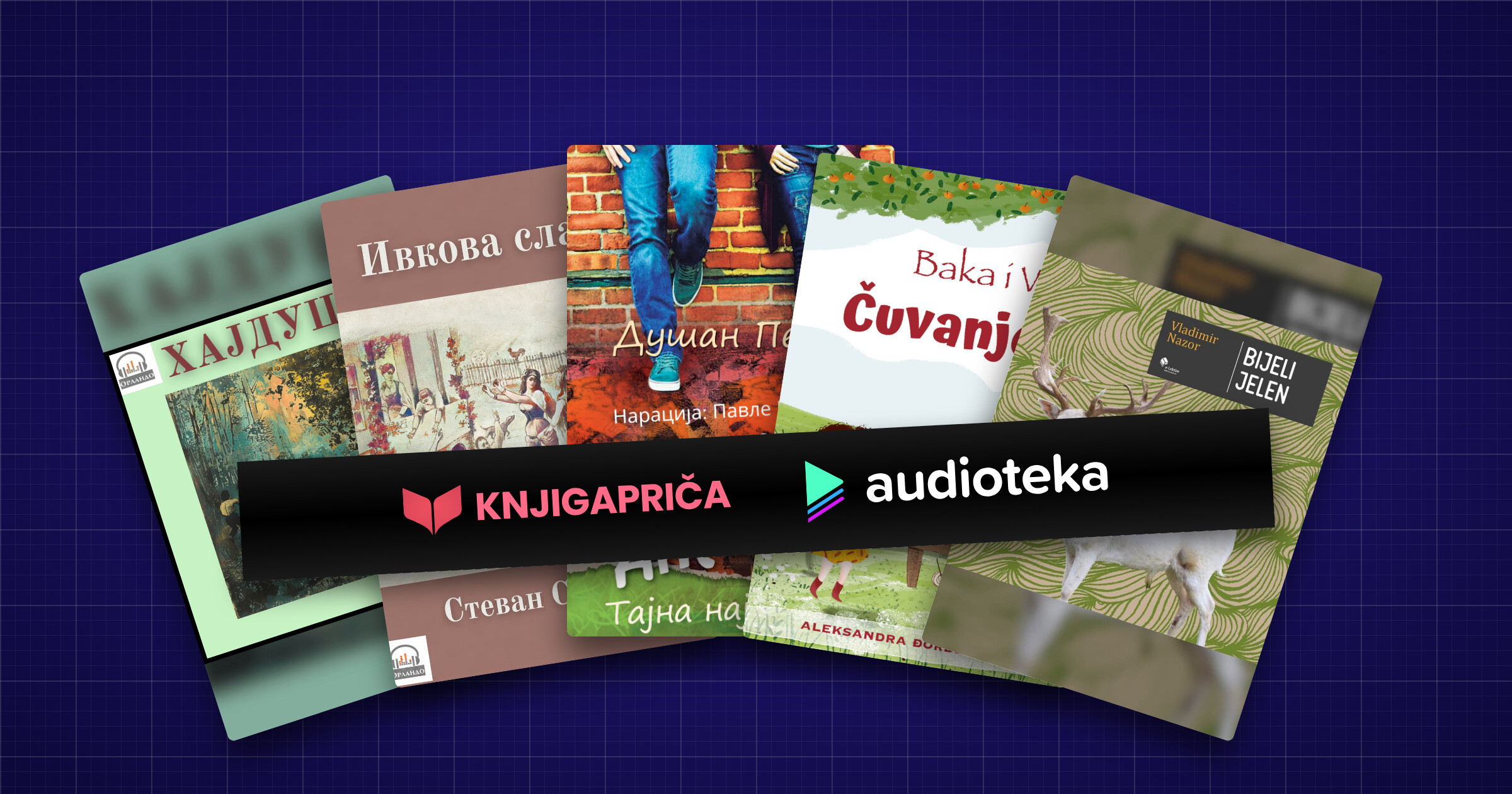 Omoti audio-knjiga iz kataloga Knjigapriče sa logotipima Knjigapriče i Audioteke