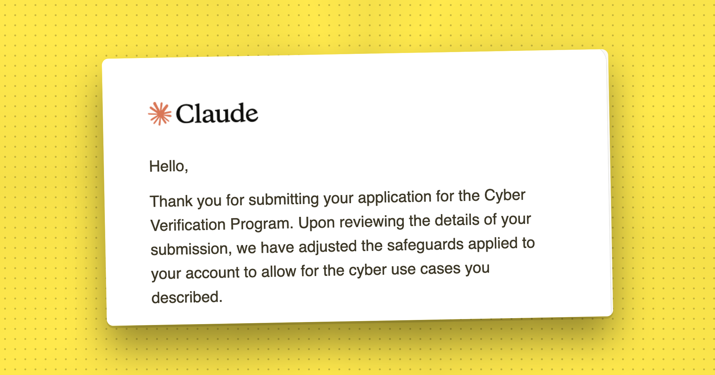 Mejl o odobrenju Cyber Verification Programa