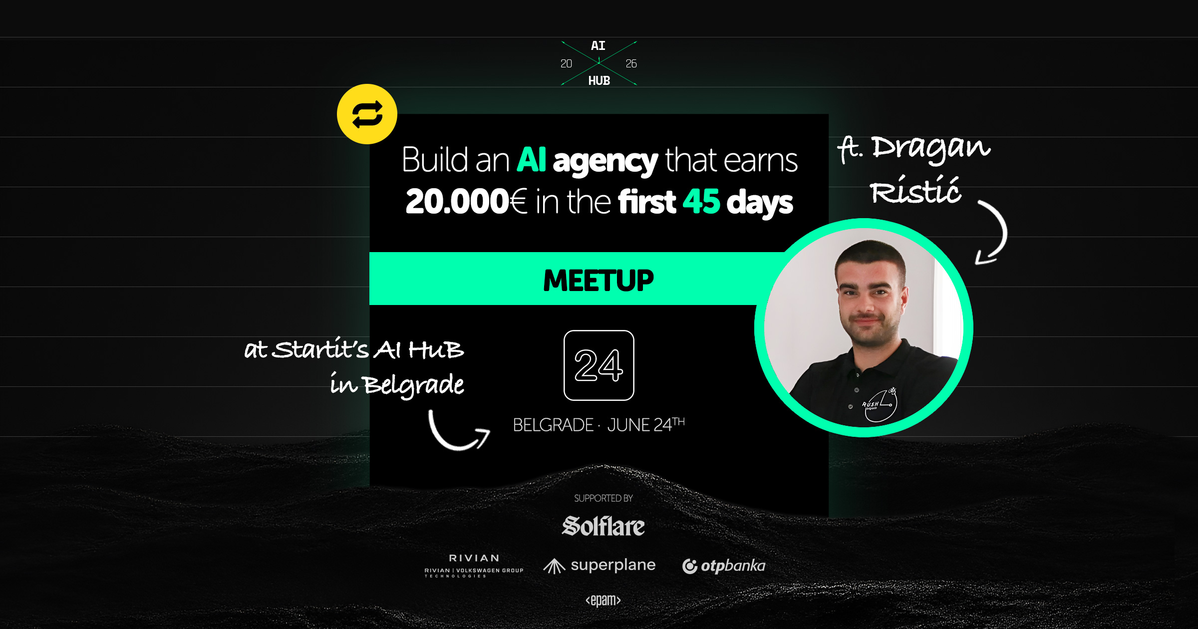 AI Hub meetup sa Draganom Ristićem (ORBIRESEARCH) — Build an AI agency that earns 20.000€ in the first 45 days, 24. jun, Beograd (repriza)
