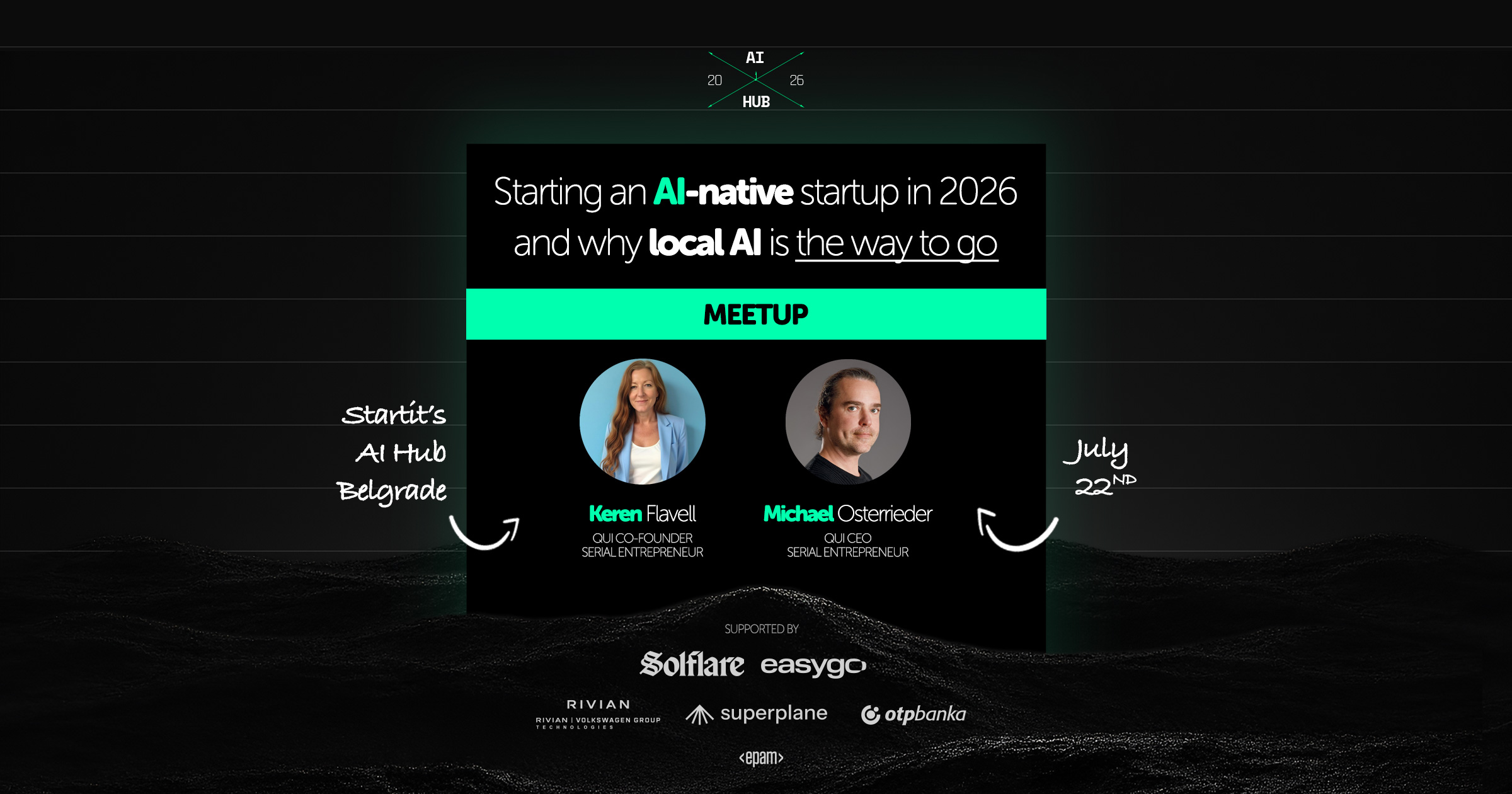 AI Hub meetup 22. jul u Beogradu — Keren Flavell i Michael Osterrieder, AI-native startap i lokalni AI