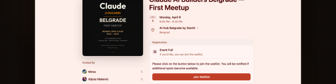 Sva mesta razgrabljena u prva 3 dana za Claude AI Builders meetup u Beogradu