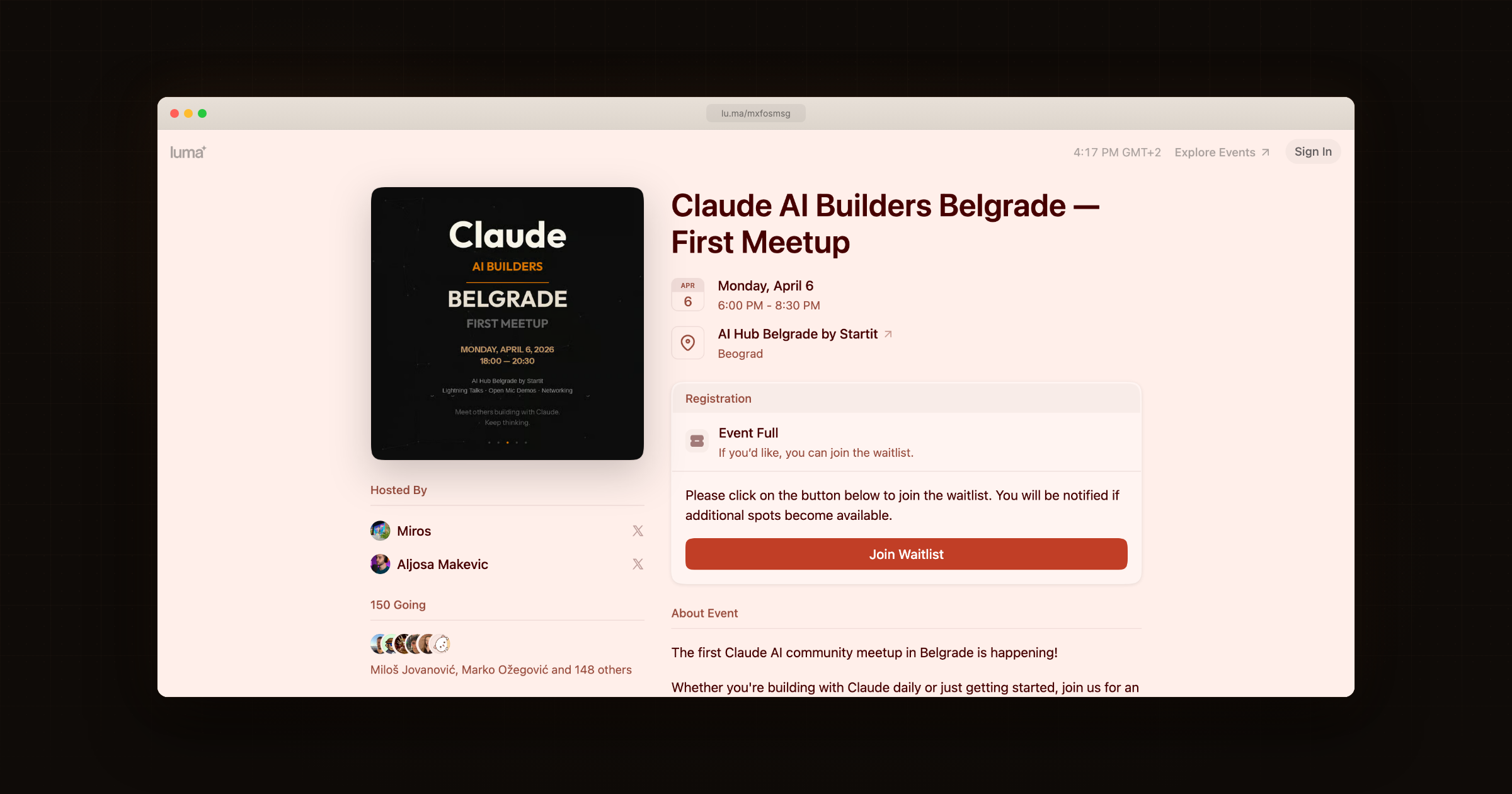 Sva mesta razgrabljena u prva 3 dana za Claude AI Builders meetup u Beogradu
