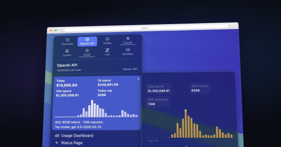 CodexBar dashboard - OpenClaw AI agent troškovi