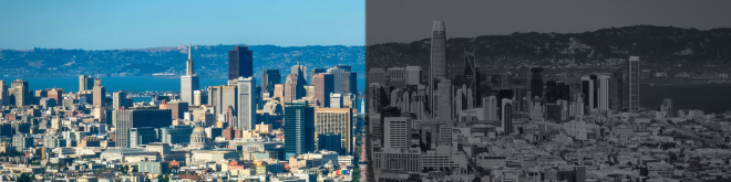 San Francisko - leva polovina u boji, desna crno-bela