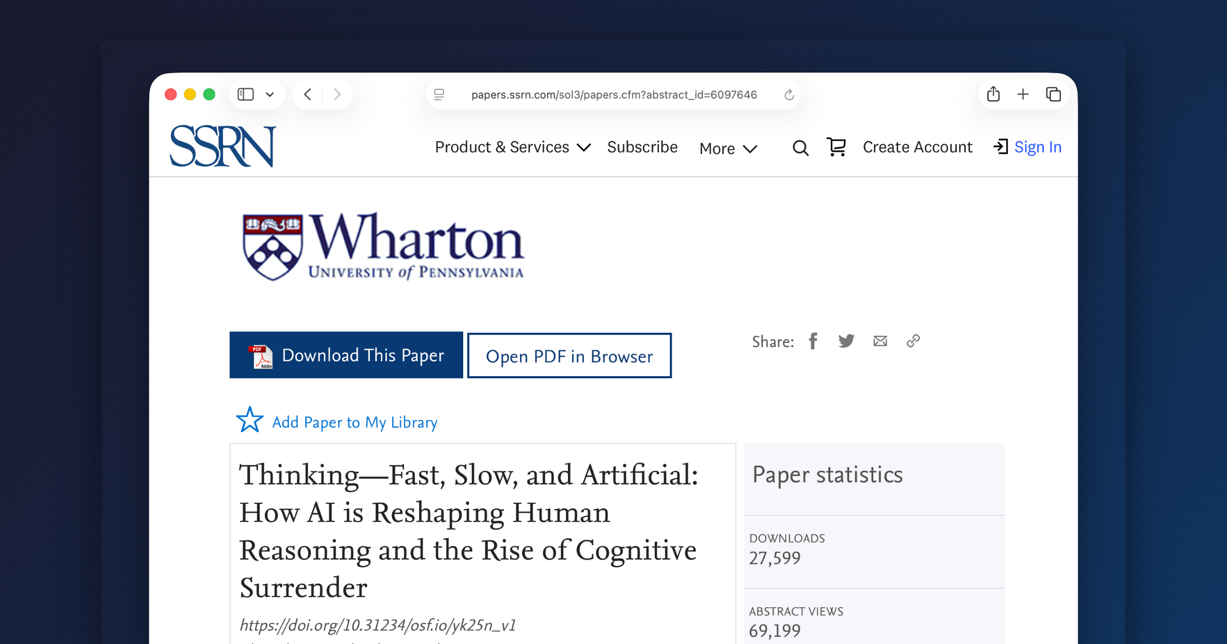 SSRN paper: Thinking — Fast, Slow, and Artificial