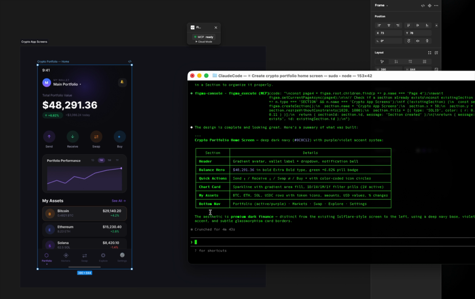 Kripto portfolio koji Claude Code napravi bez konteksta dizajn sistema — generički rezultat